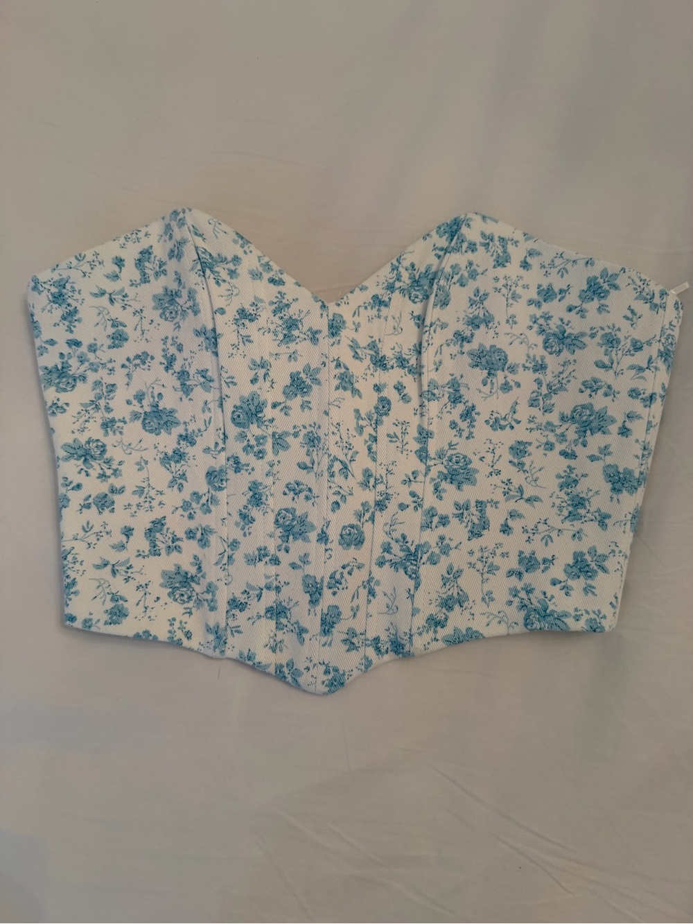 White Floral Sweetheart Bustier Top - Blue Floral